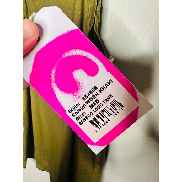 ONE TEASPOON Worn Khaki Olive Green Miami Bamboo Logo Tank Top Size Medium NWT - Picture 5 of 6